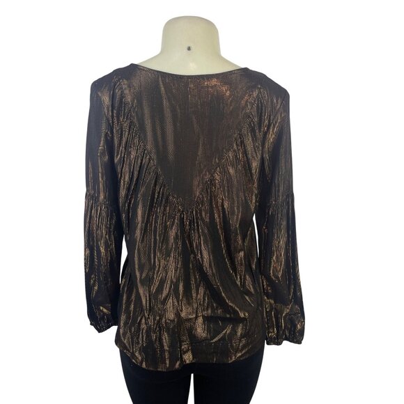 Amadi Womens Metallic Bronze Long Sleeve Blouse XS - Picture 3 of 7